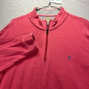 Polo Ralph Lauren Sweater Mens XLT XL Tall Pink Coral 1/4 Zip Pullover Stretch